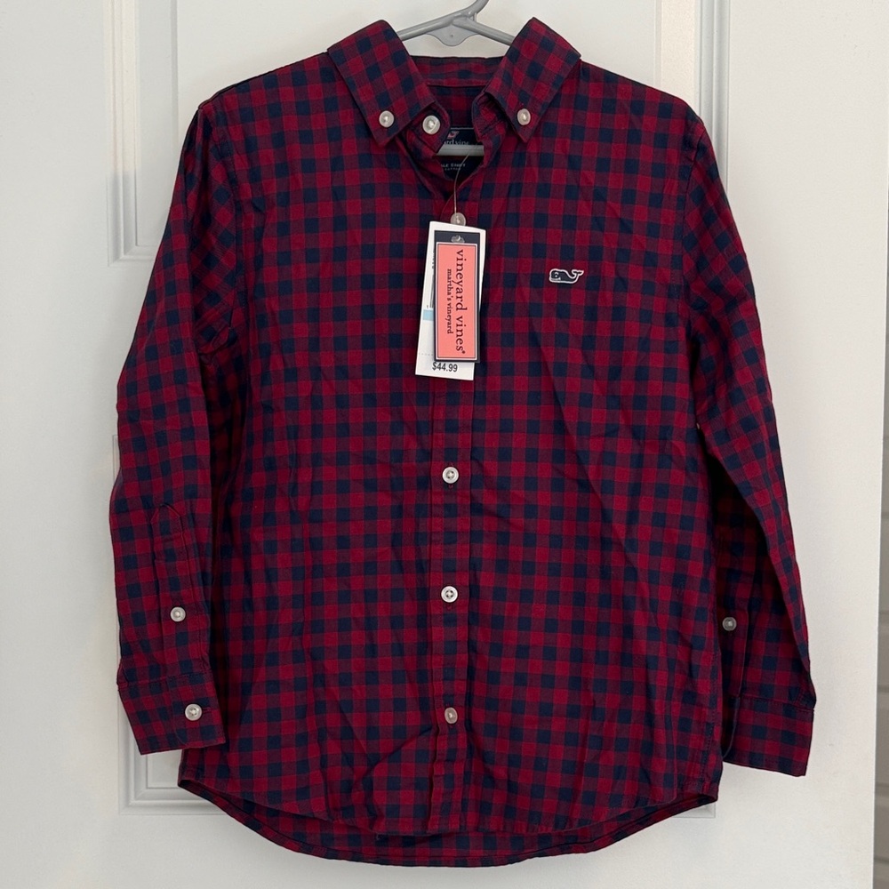 Vineyard Vines Boys Red and Blue Button Down Long Sleeve Shirt